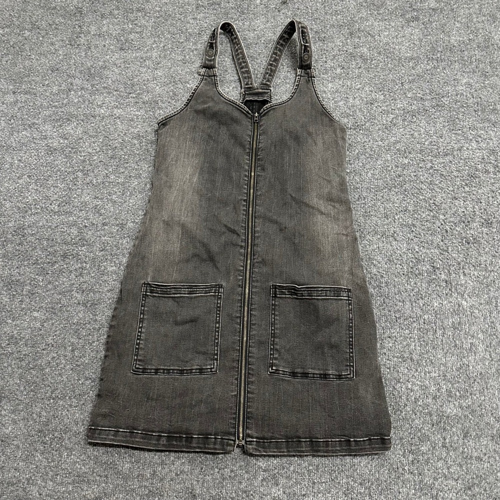 Hollister Denim Dress Womens Size M Black Zip Front Mini Overall Racerback
